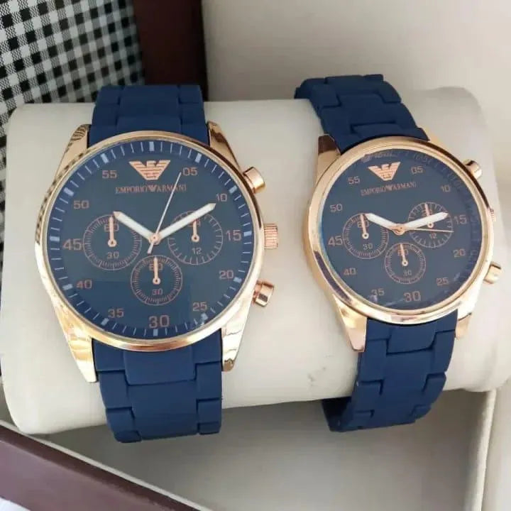 Couple's Round Analogue Watch Set - 2 Pcs